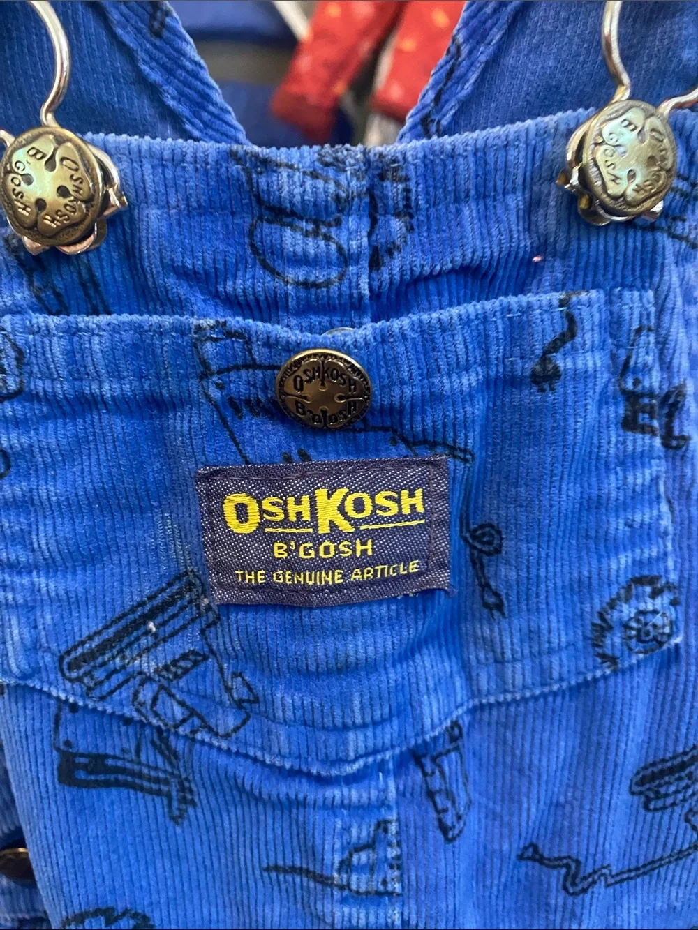 OshKosh B'gosh Bright Blue Corduroy Overalls with Tool Print